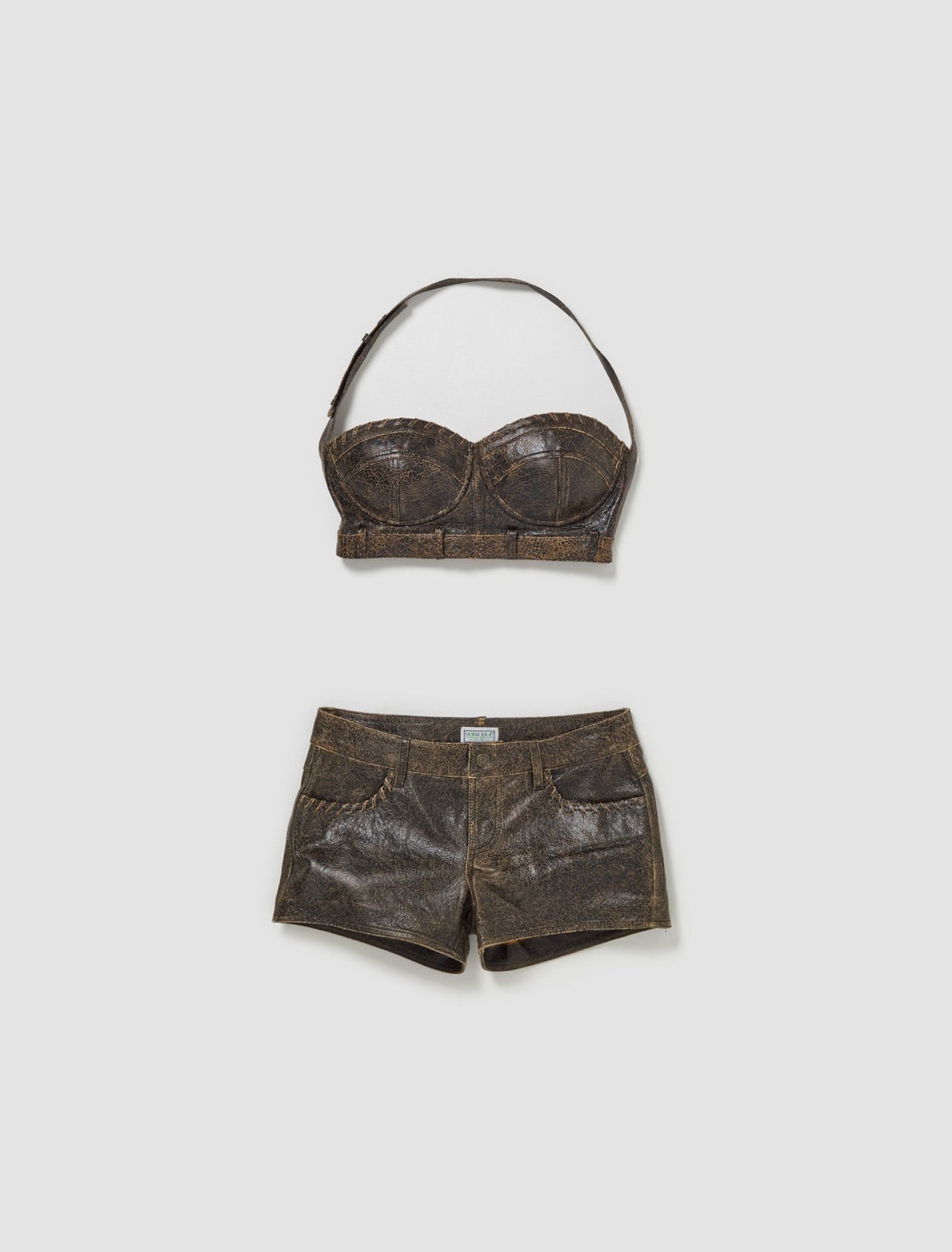 Crackle Leather Bra in Amos Brown