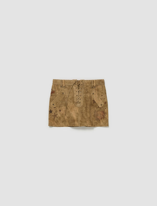 Printed Suede Skirt in Grayson Tan