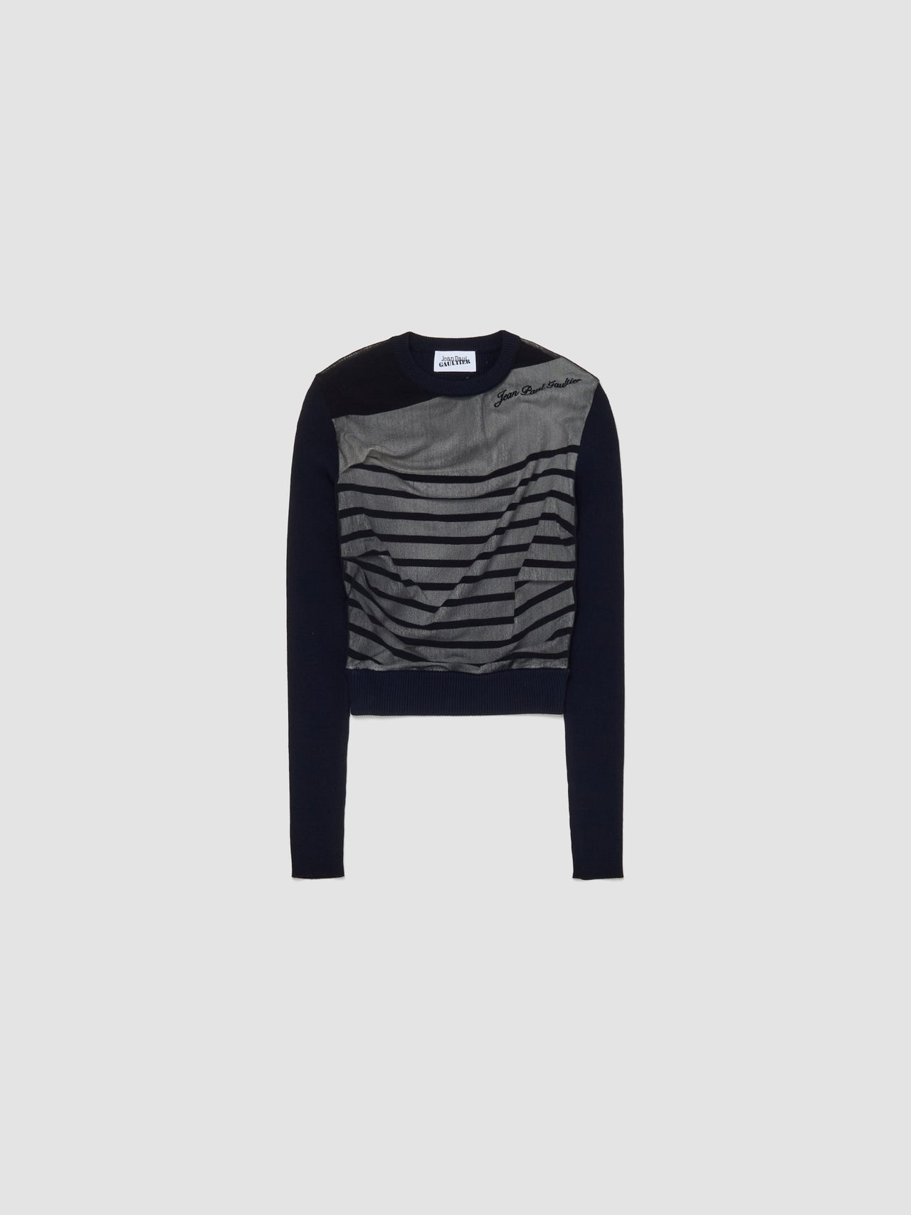 Crewneck Ribbed Mariniere Pullover in Navy & White