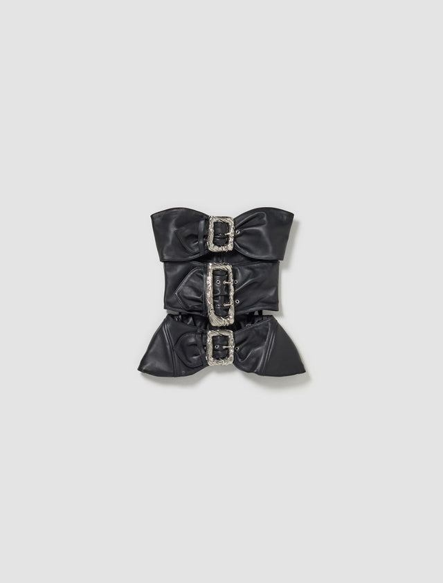 Leather Top With Buckles in Black