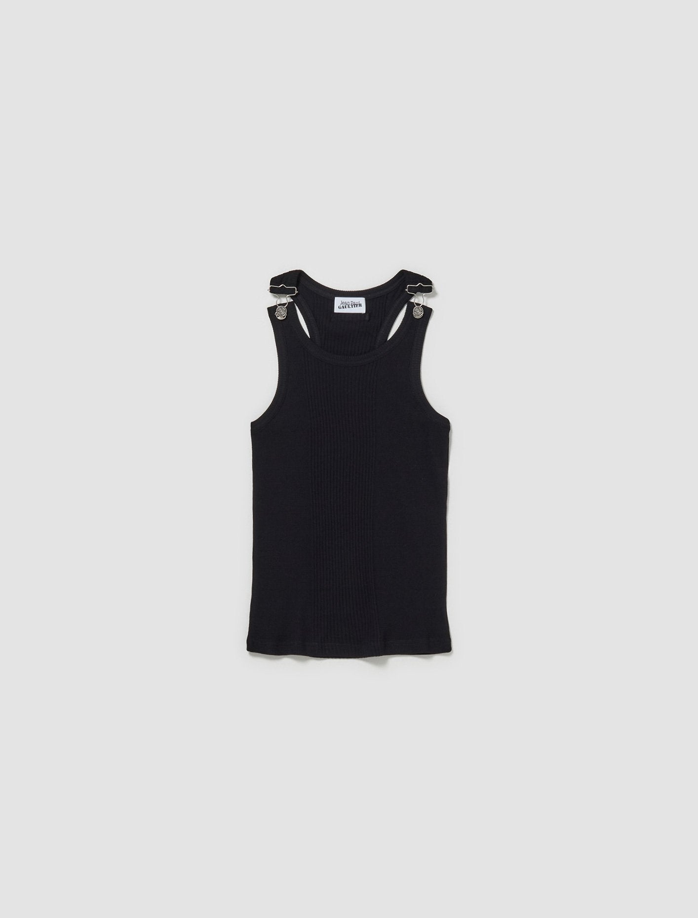 Ribbed Tank Top With Overall Buckles in Black