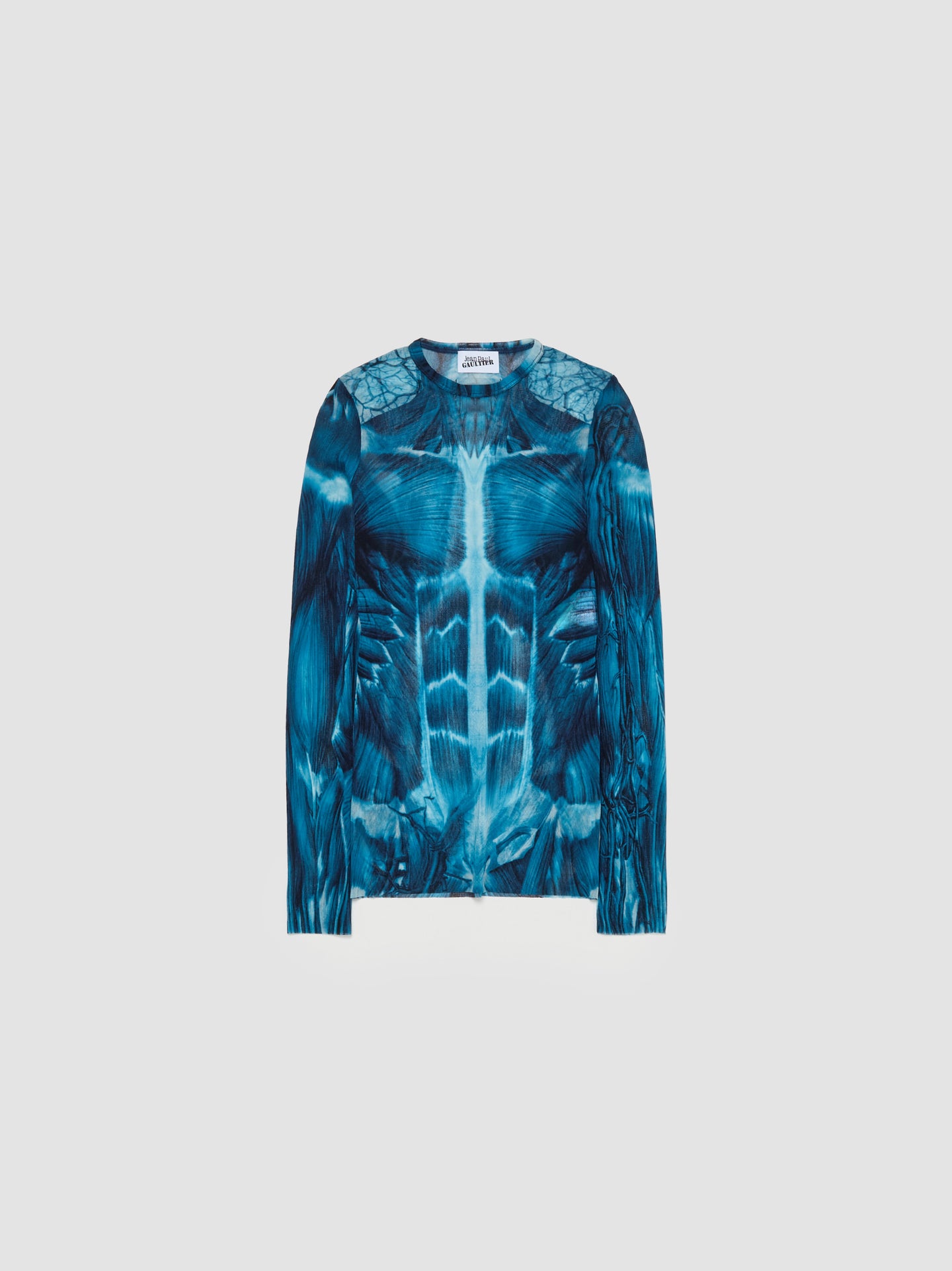 Ecorche Mesh Printed Longsleeve Top in Blue & White