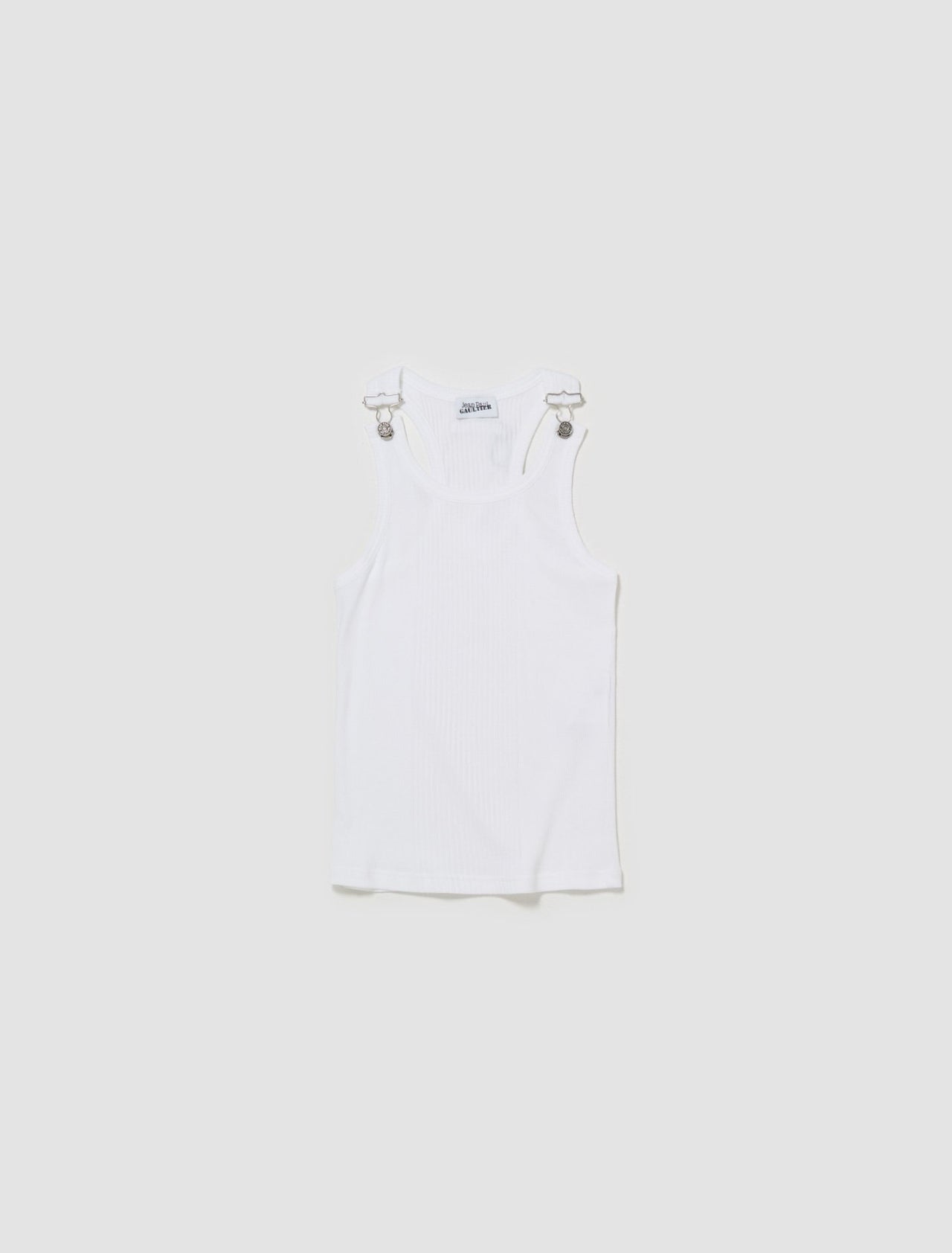 Ribbed Tank Top With Overall Buckles in White