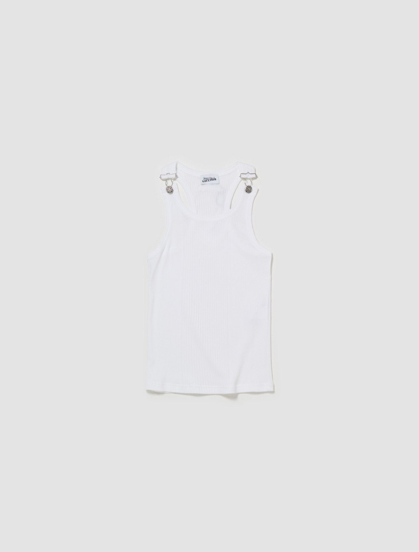 Ribbed Tank Top With Overall Buckles in White