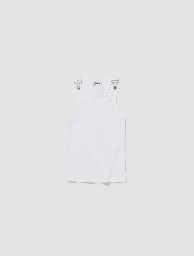 Ribbed Tank Top With Overall Buckles in White