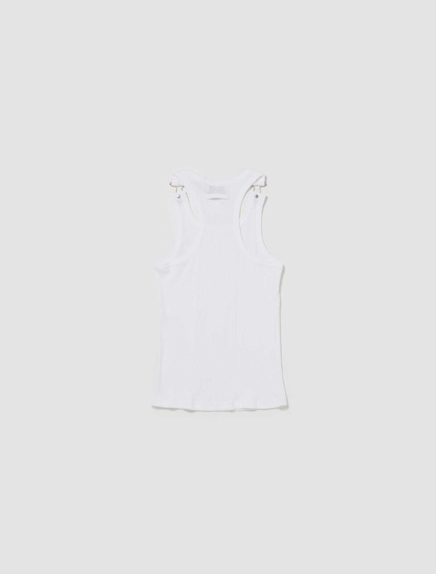 Ribbed Tank Top With Overall Buckles in White