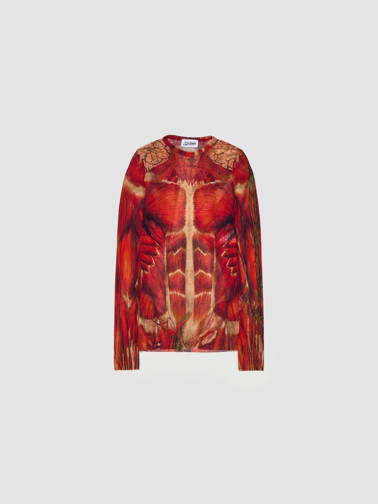 Ecorche Mesh Printed Longsleeve Top in Red & Orange