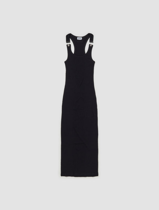 Ribbed Dress With Overall Buckles in Black