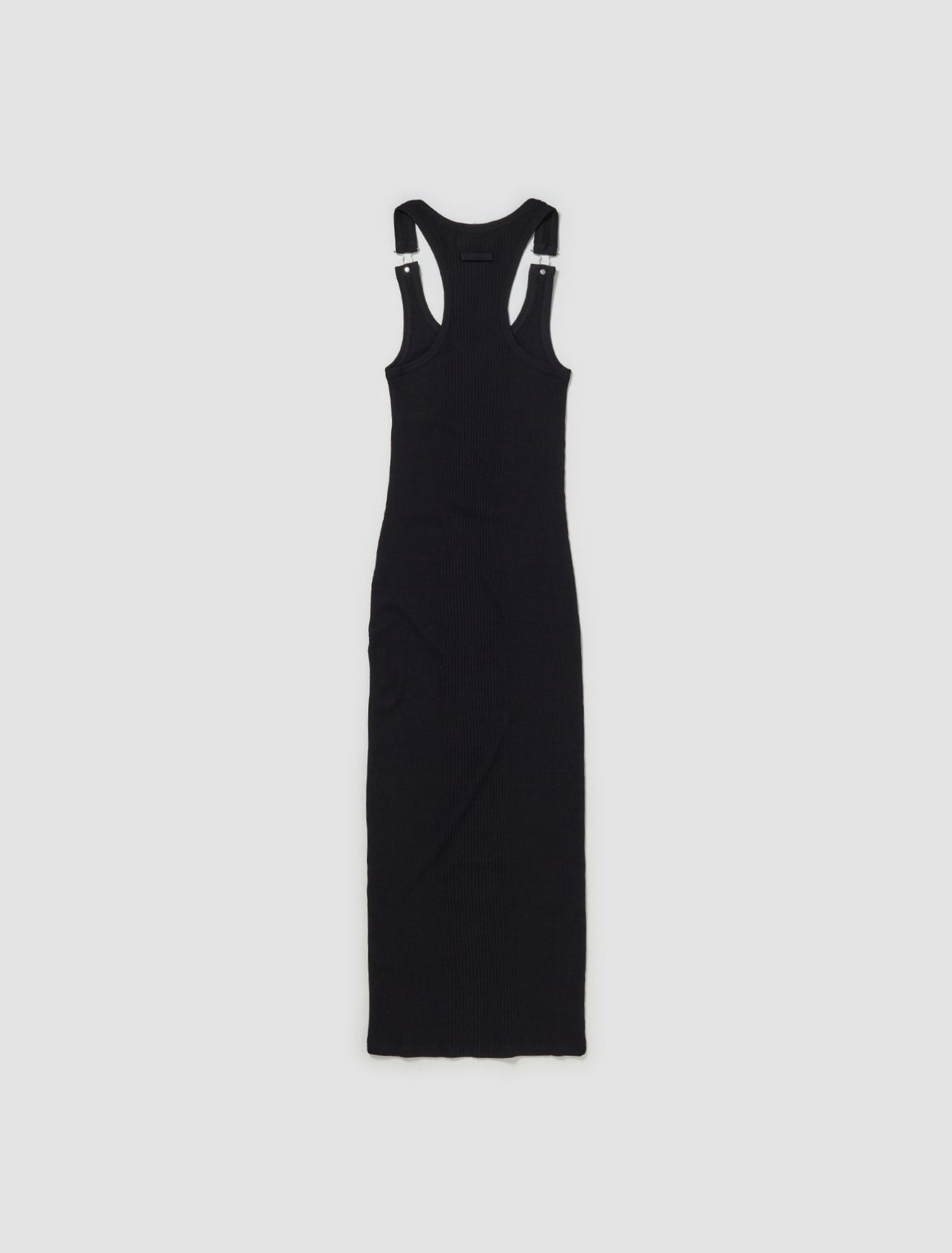 Ribbed Dress With Overall Buckles in Black