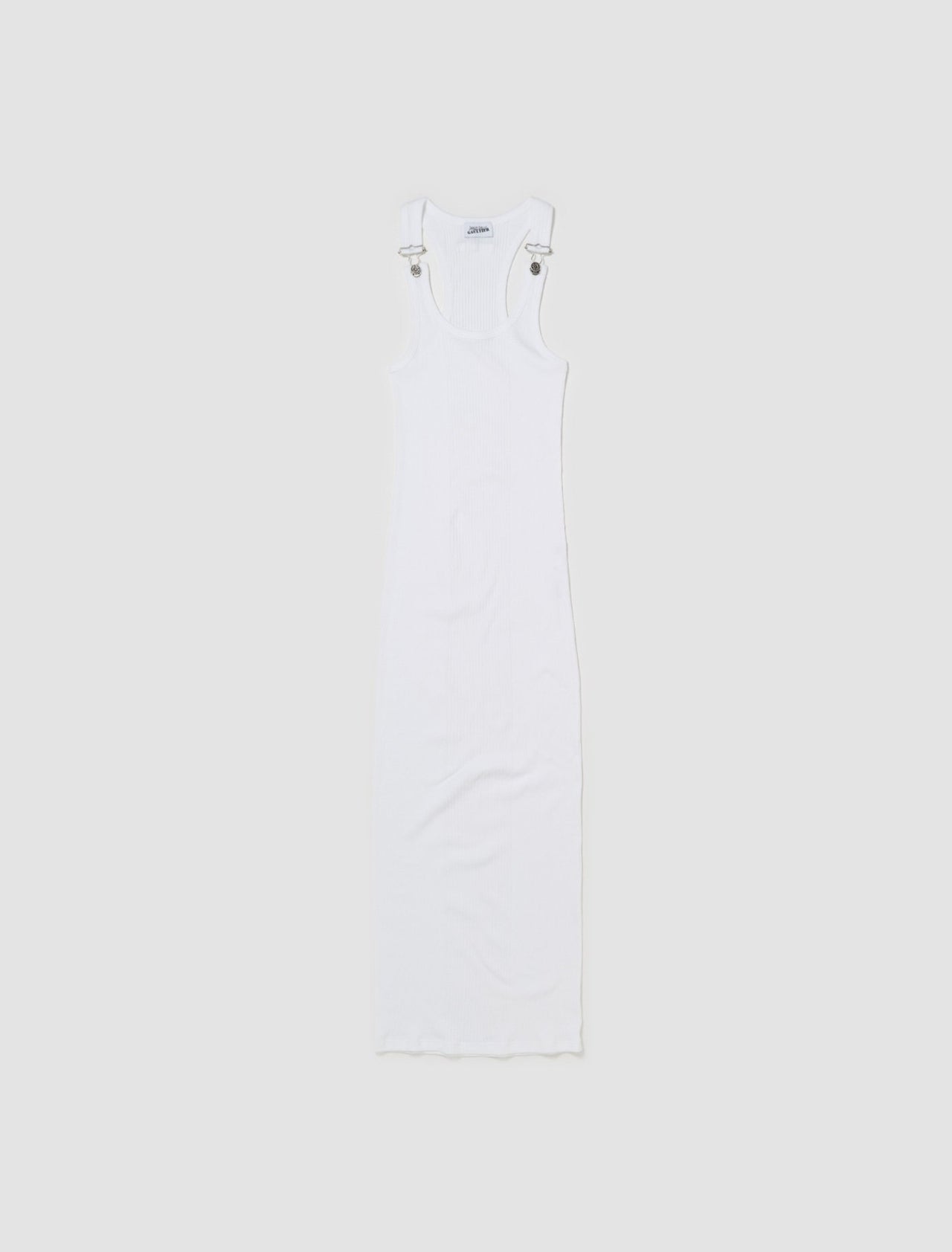 Ribbed Dress With Overall Buckles in White