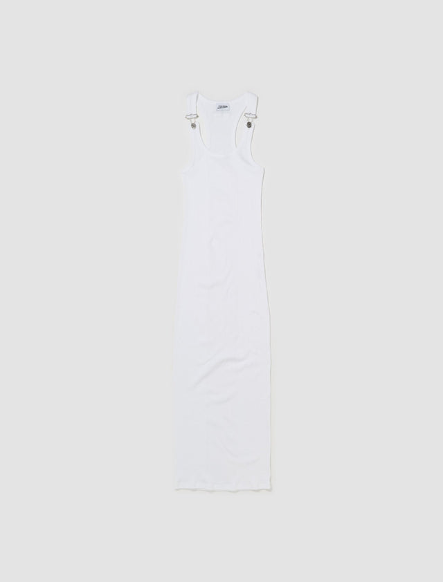 Ribbed Dress With Overall Buckles in White