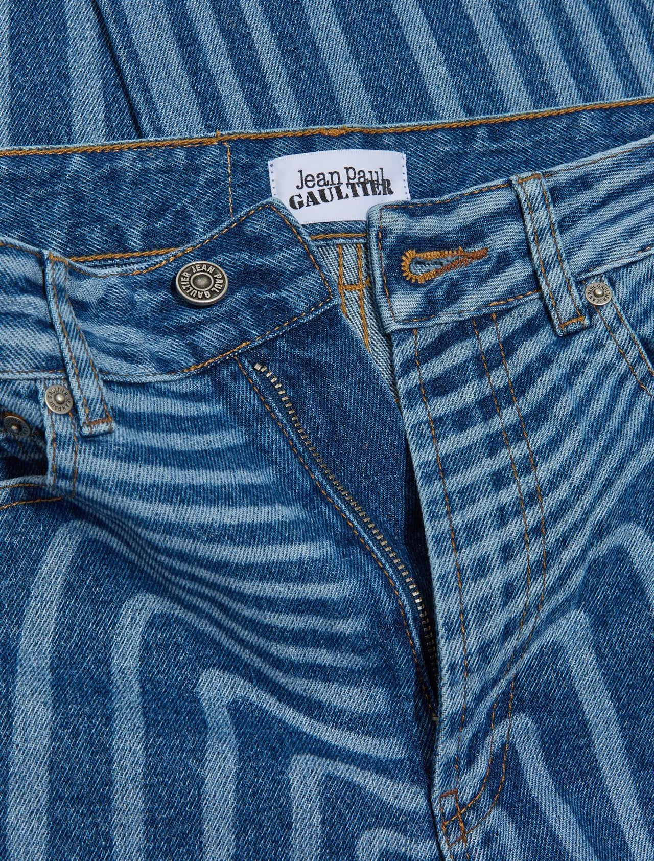 Laser Print Denim Pants in Vintage Blue