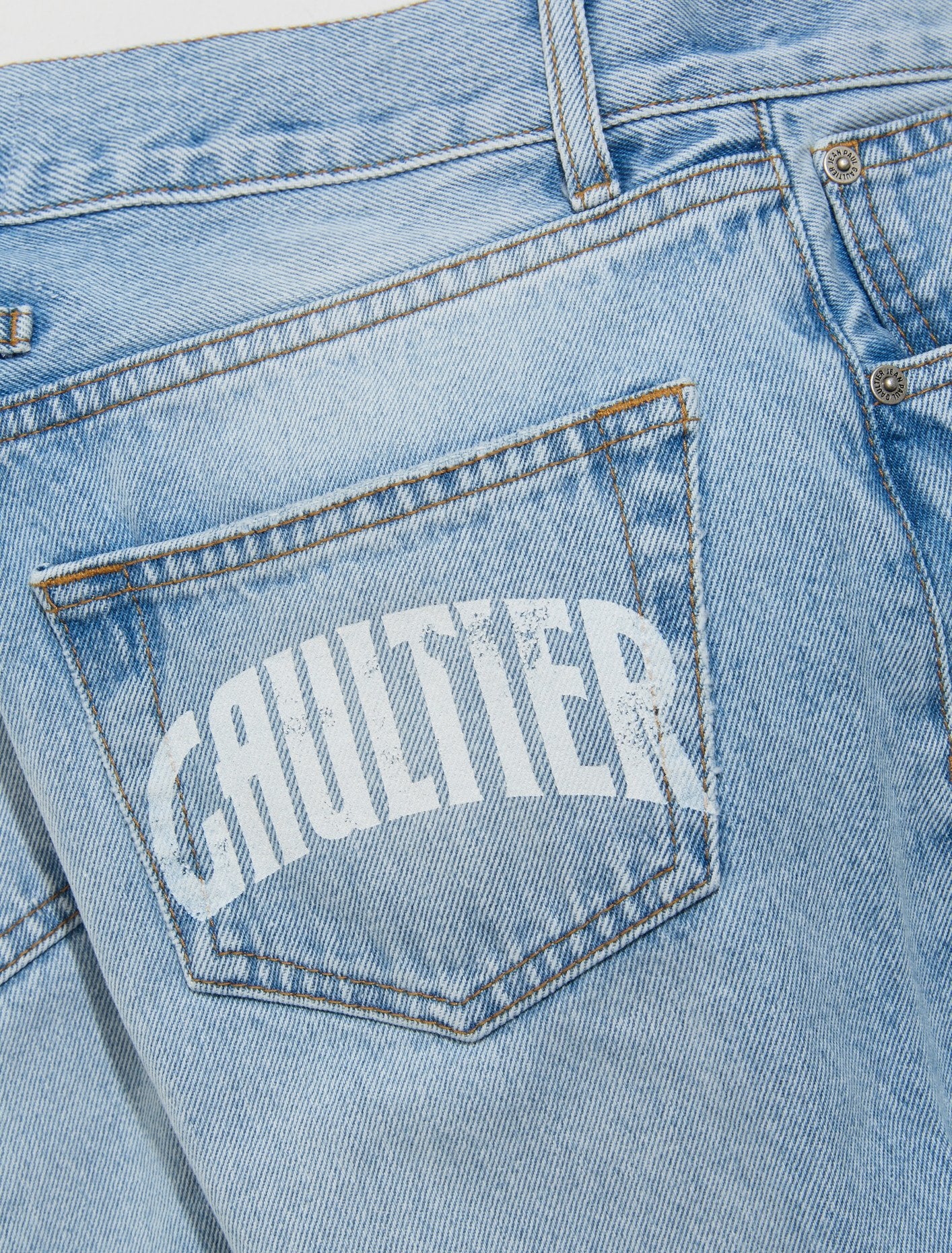 Screen Printed Logo Denim Pants in Light Blue