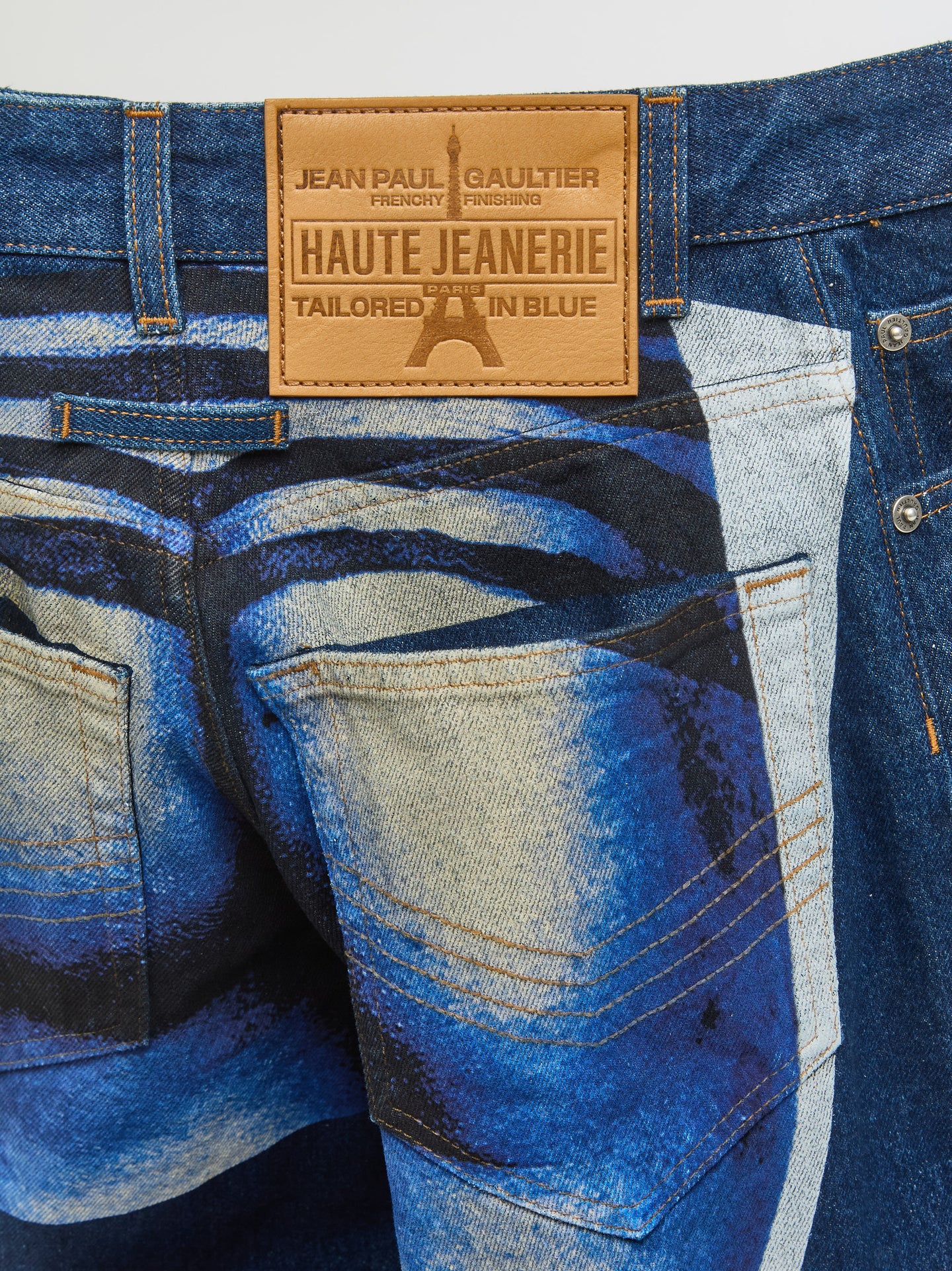 Denim Printed Body Mariniere Jeans in Indigo