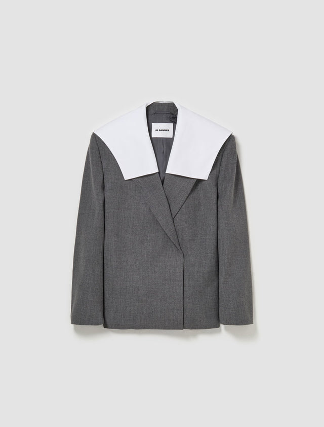 Wool Blazer with Detachable Collar in Volcanic Glass