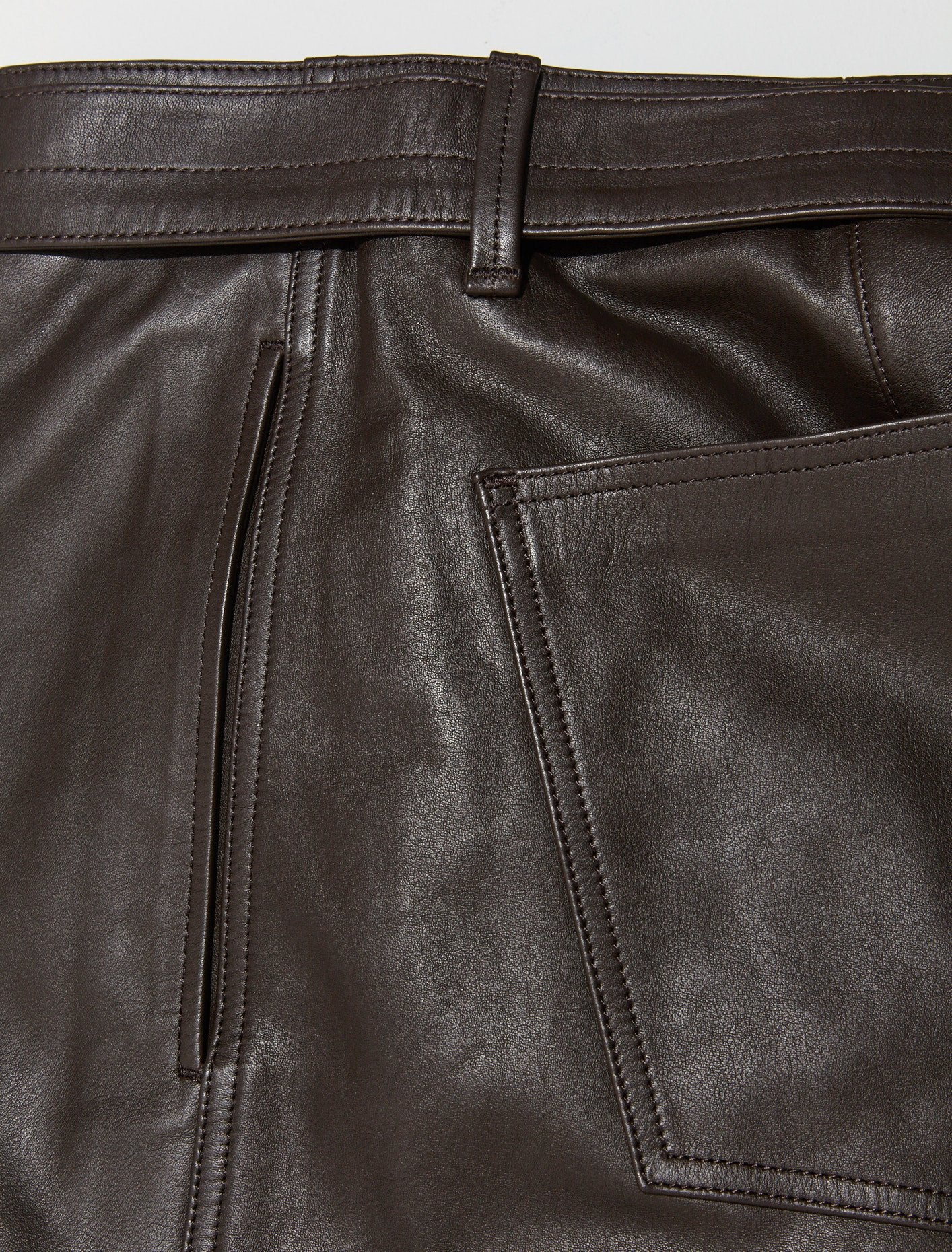 Leather Belted Pants in Dark Brown