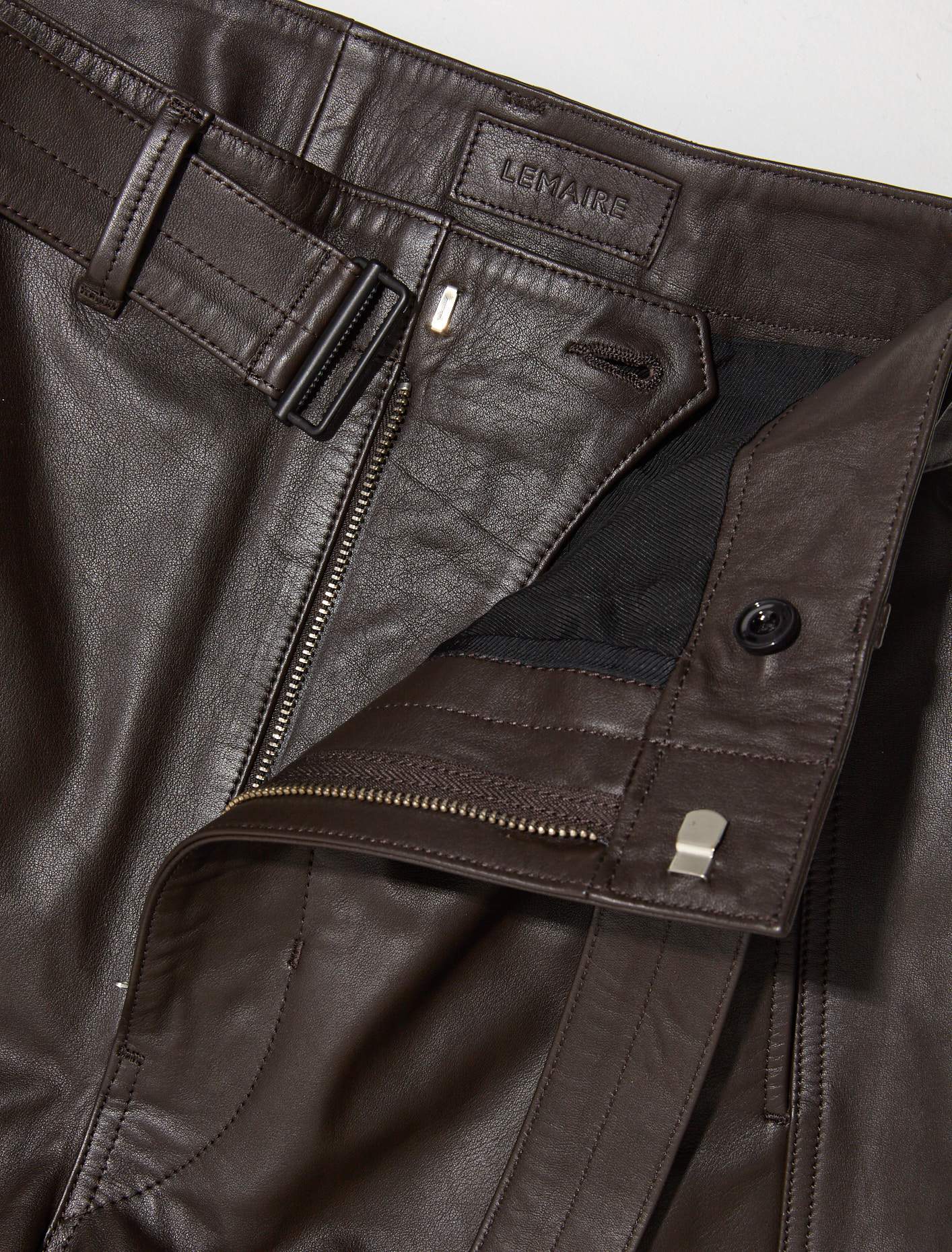 Leather Belted Pants in Dark Brown