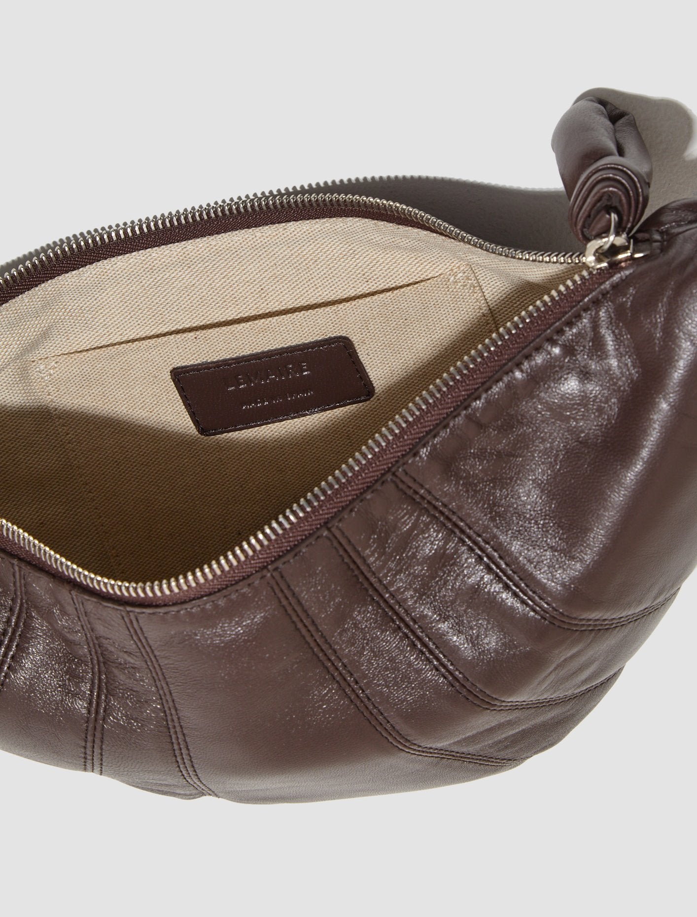 Small Nappa Leather Croissant Bag in Pecan Brown