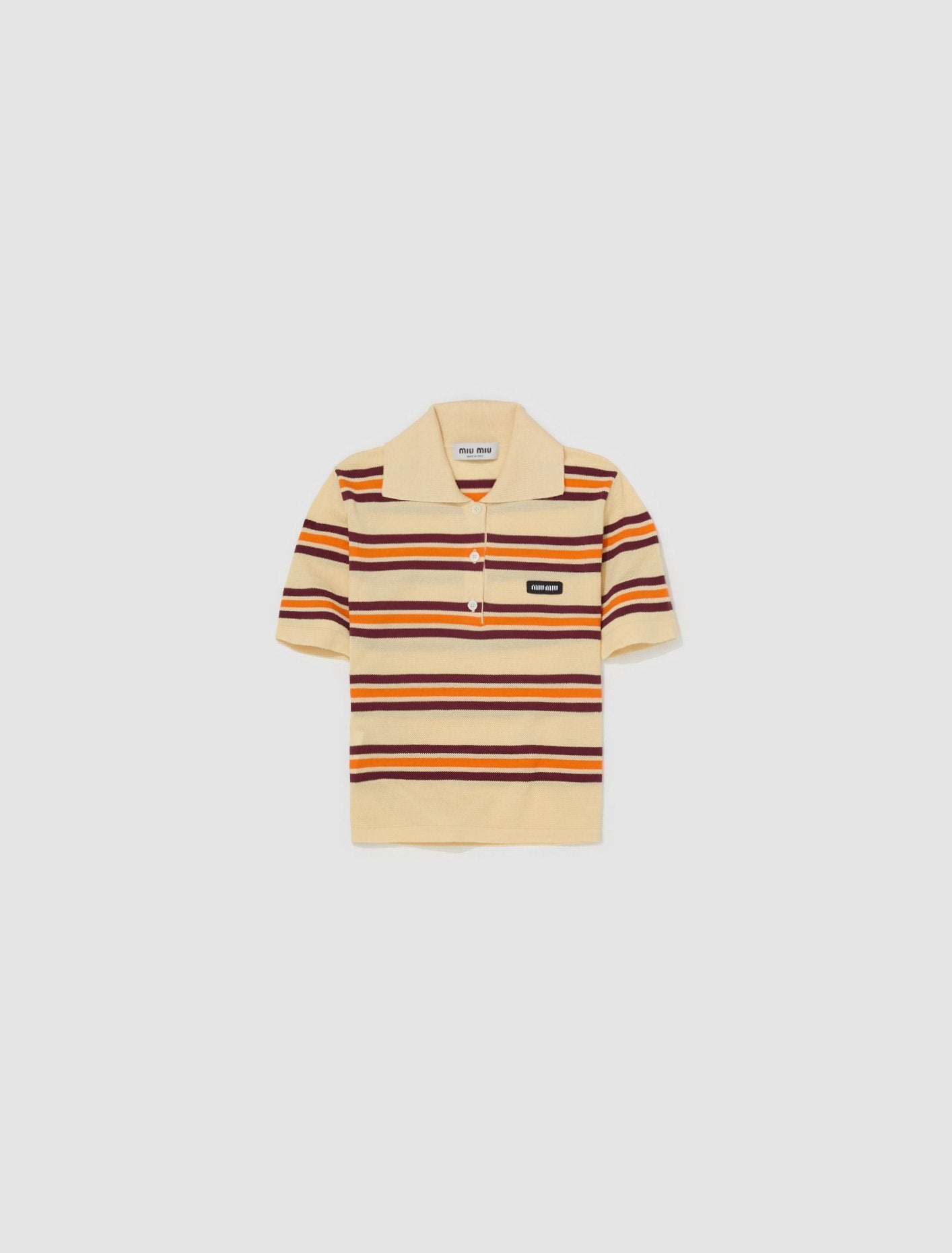 Striped Silk-Cotton Polo Shirt in Cream