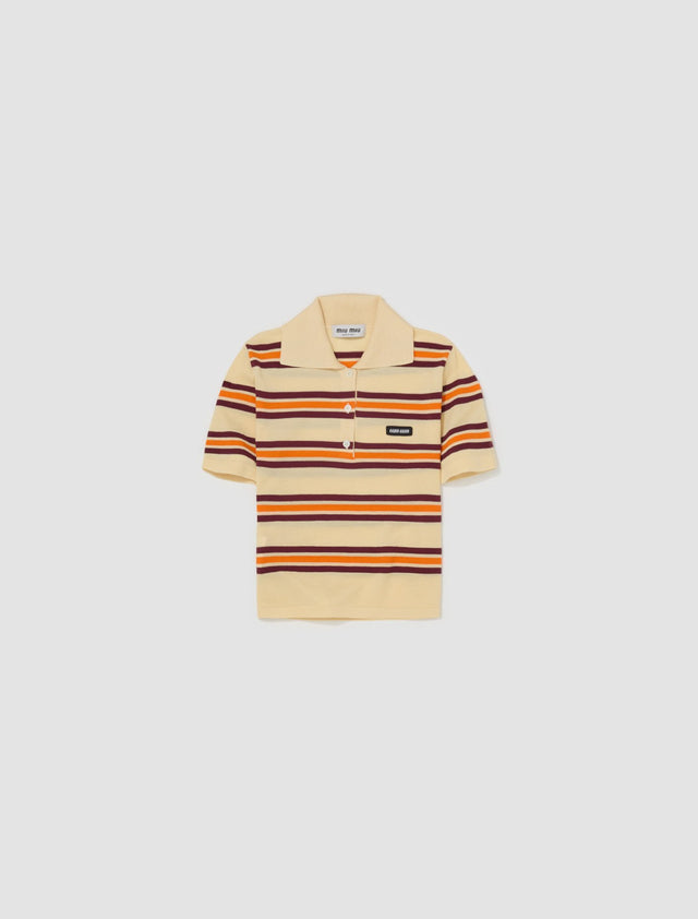 Striped Silk-Cotton Polo Shirt in Cream