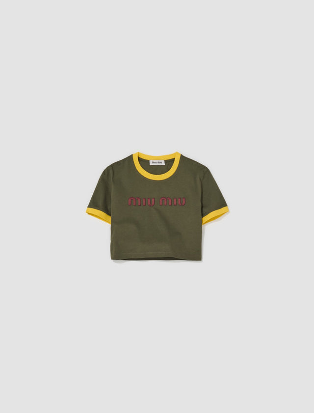 Cropped Logo T-Shirt in Military & Yellow