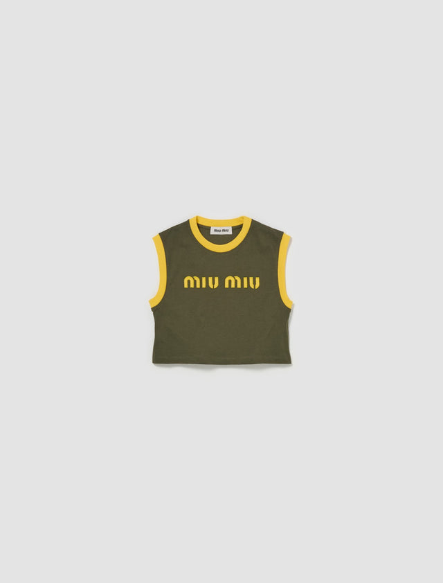 Cropped Logo Tank Top in Military & Yellow