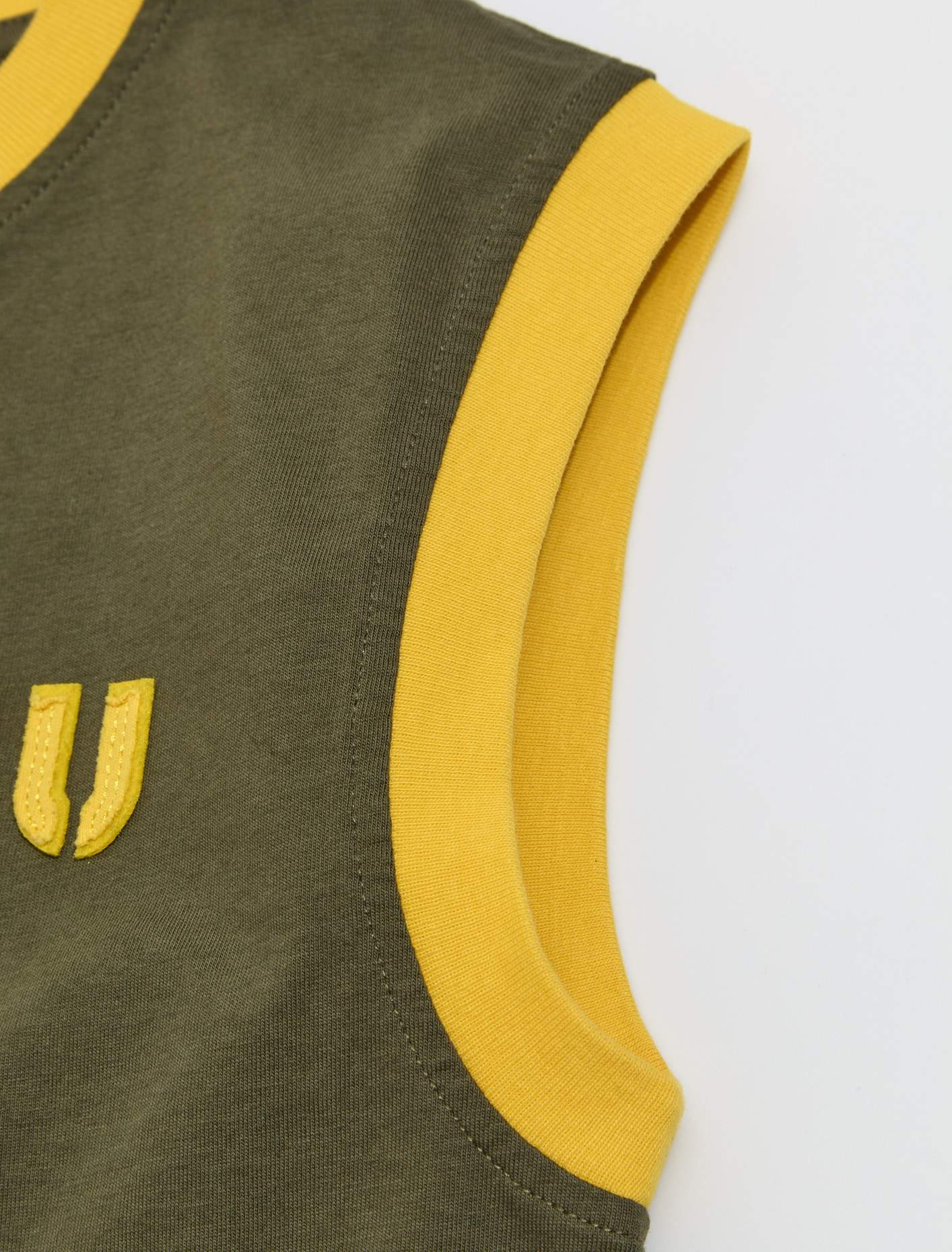 Cropped Logo Tank Top in Military & Yellow