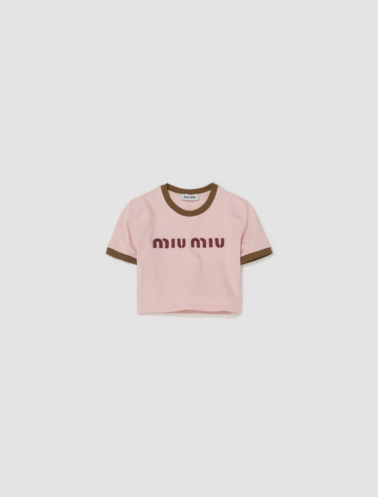 Cropped Logo T-Shirt in Pink & Khaki