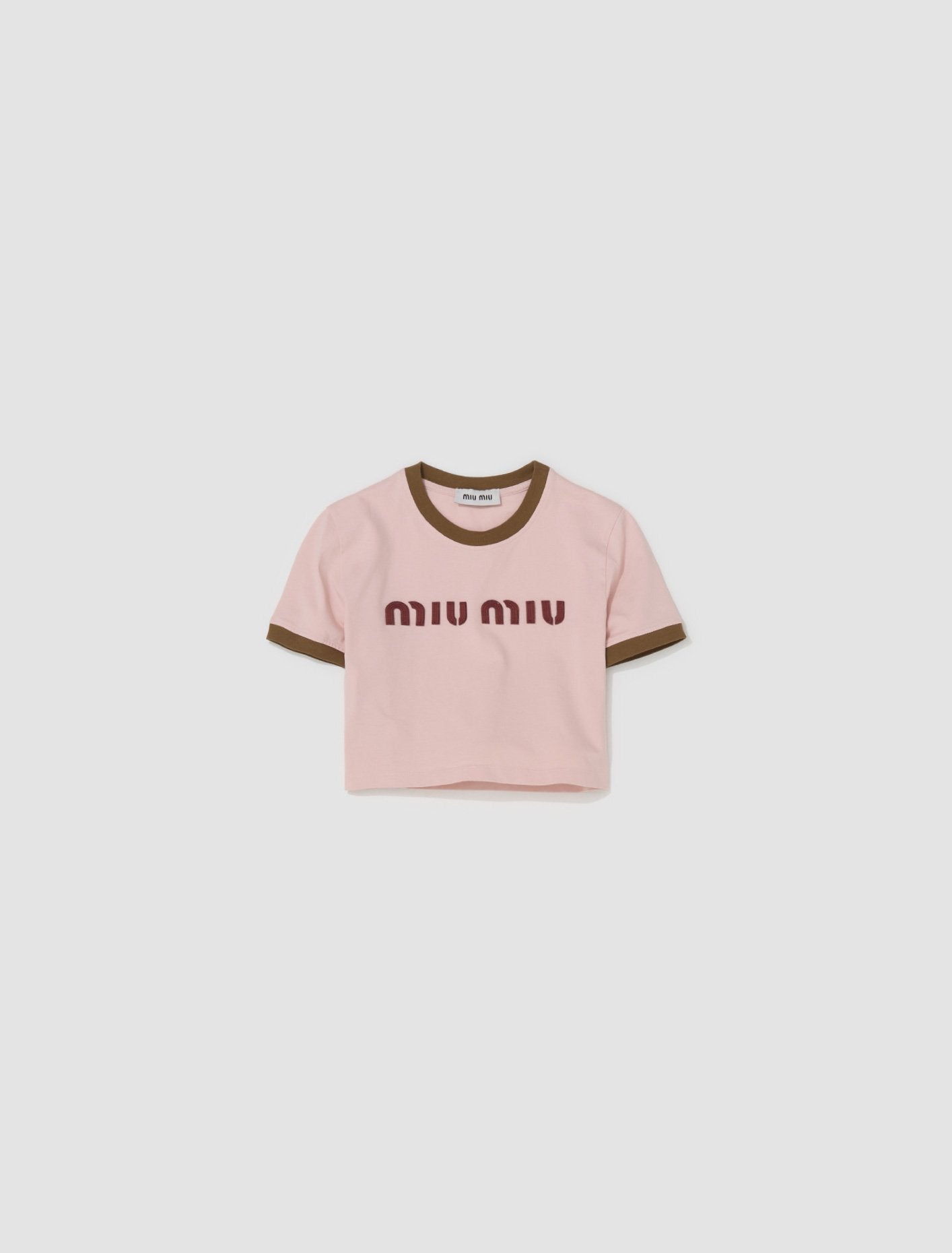 Cropped Logo T-Shirt in Pink & Khaki