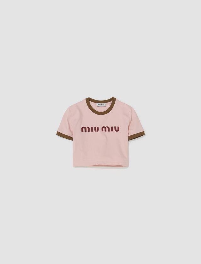 Cropped Logo T-Shirt in Pink & Khaki