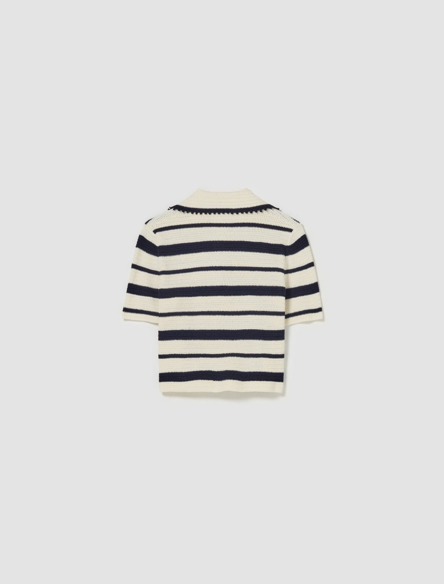 Cotton Knit Polo Shirt in White & Navy