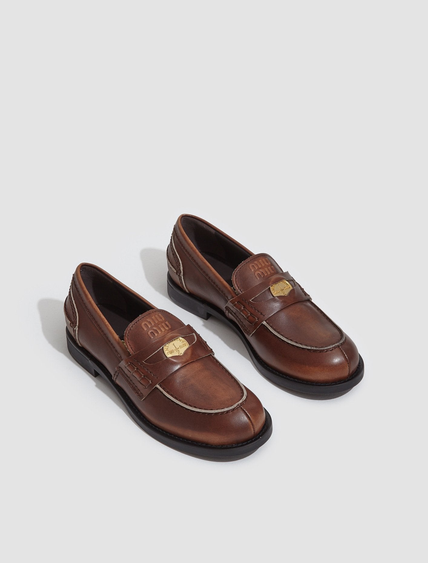 Leather Penny Loafers in Brown