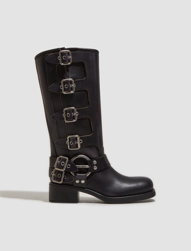 Leather Biker Boots in Black