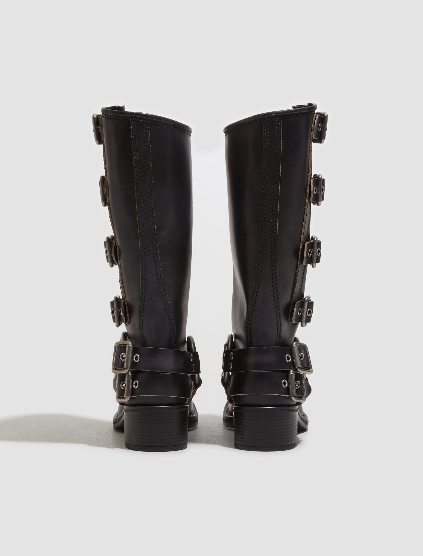 Leather Biker Boots in Black