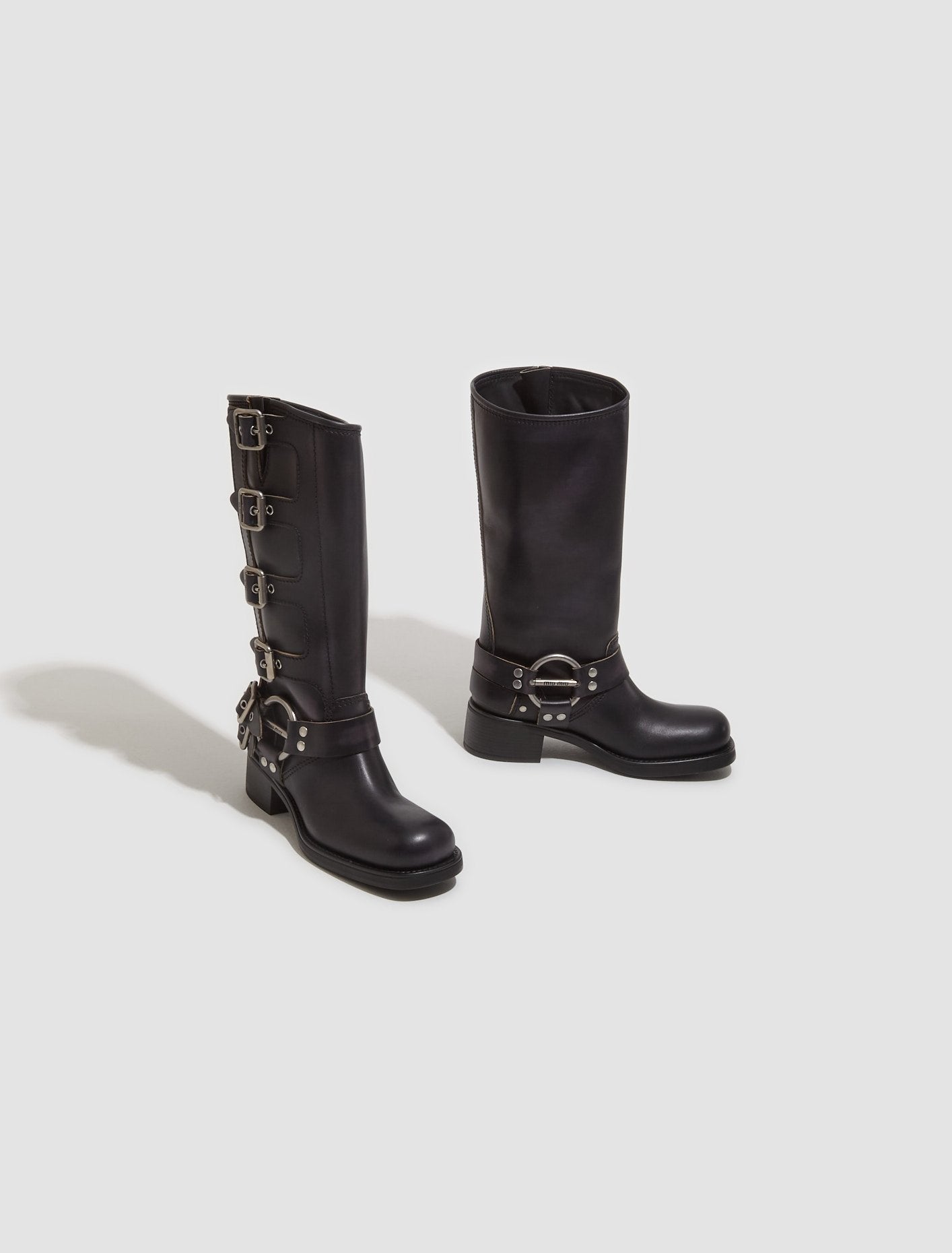 Leather Biker Boots in Black