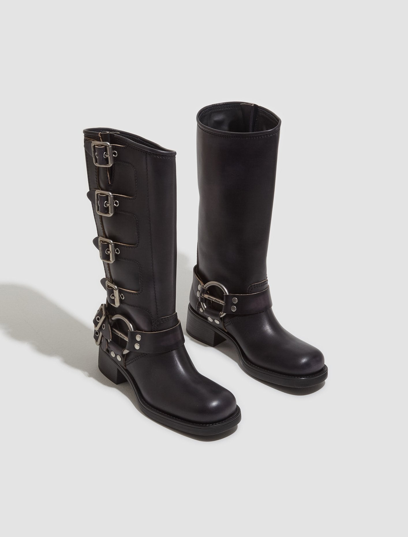 Leather Biker Boots in Black