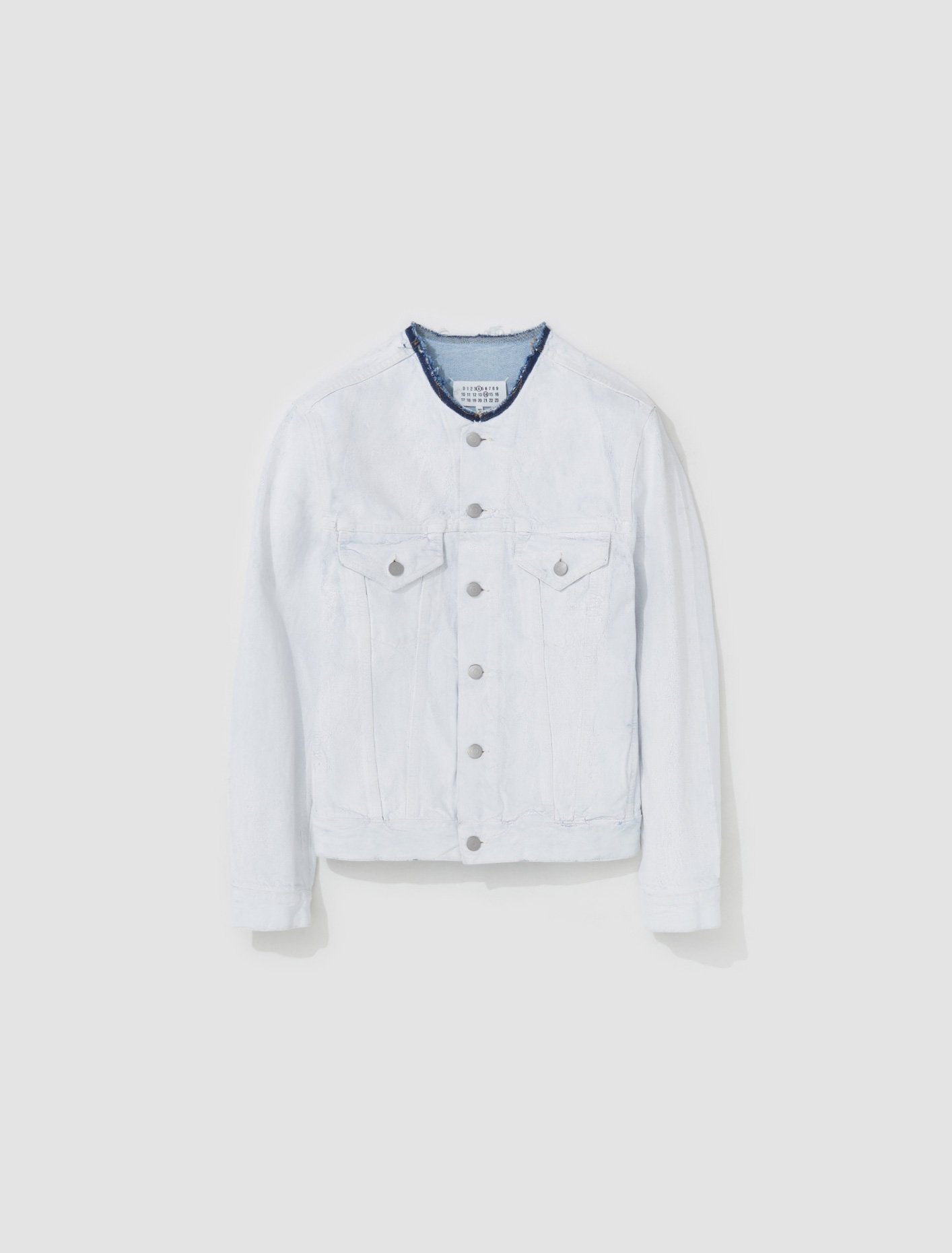 Collarless Denim Jacket in White Paint