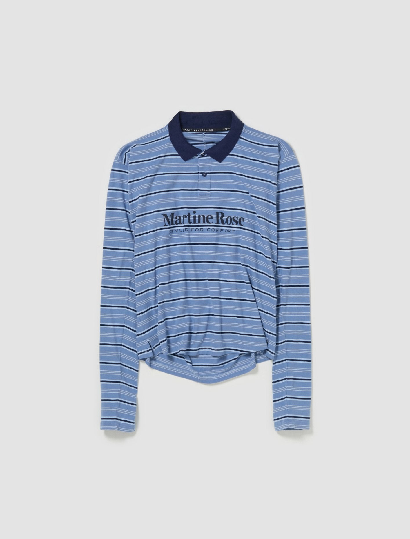 Pulled Neck Polo in Blue Stripe