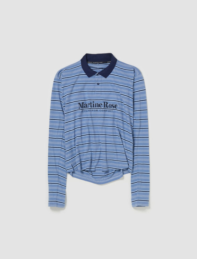Pulled Neck Polo in Blue Stripe