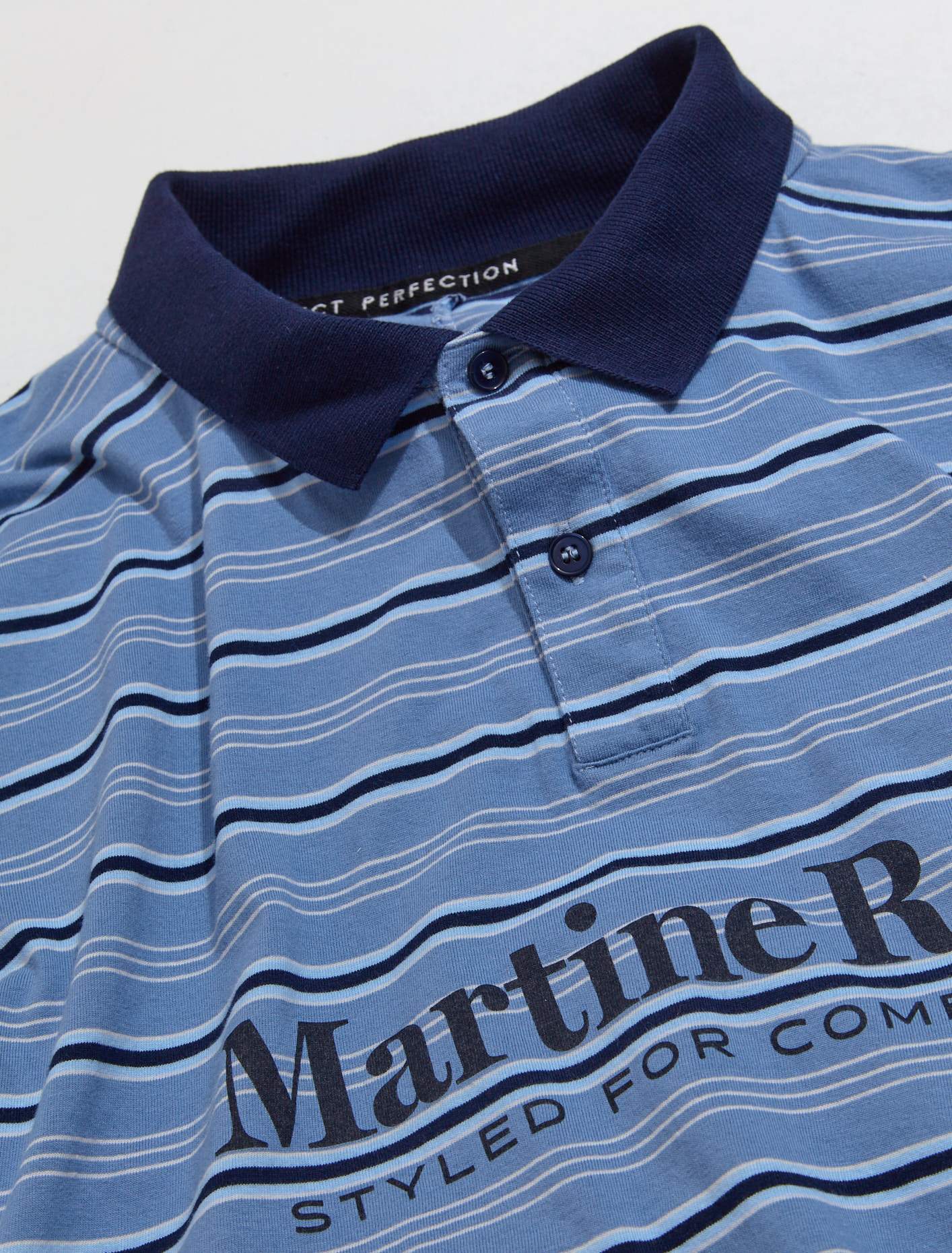 Pulled Neck Polo in Blue Stripe