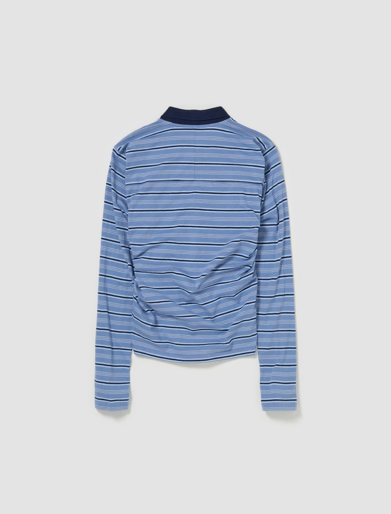 Pulled Neck Polo in Blue Stripe