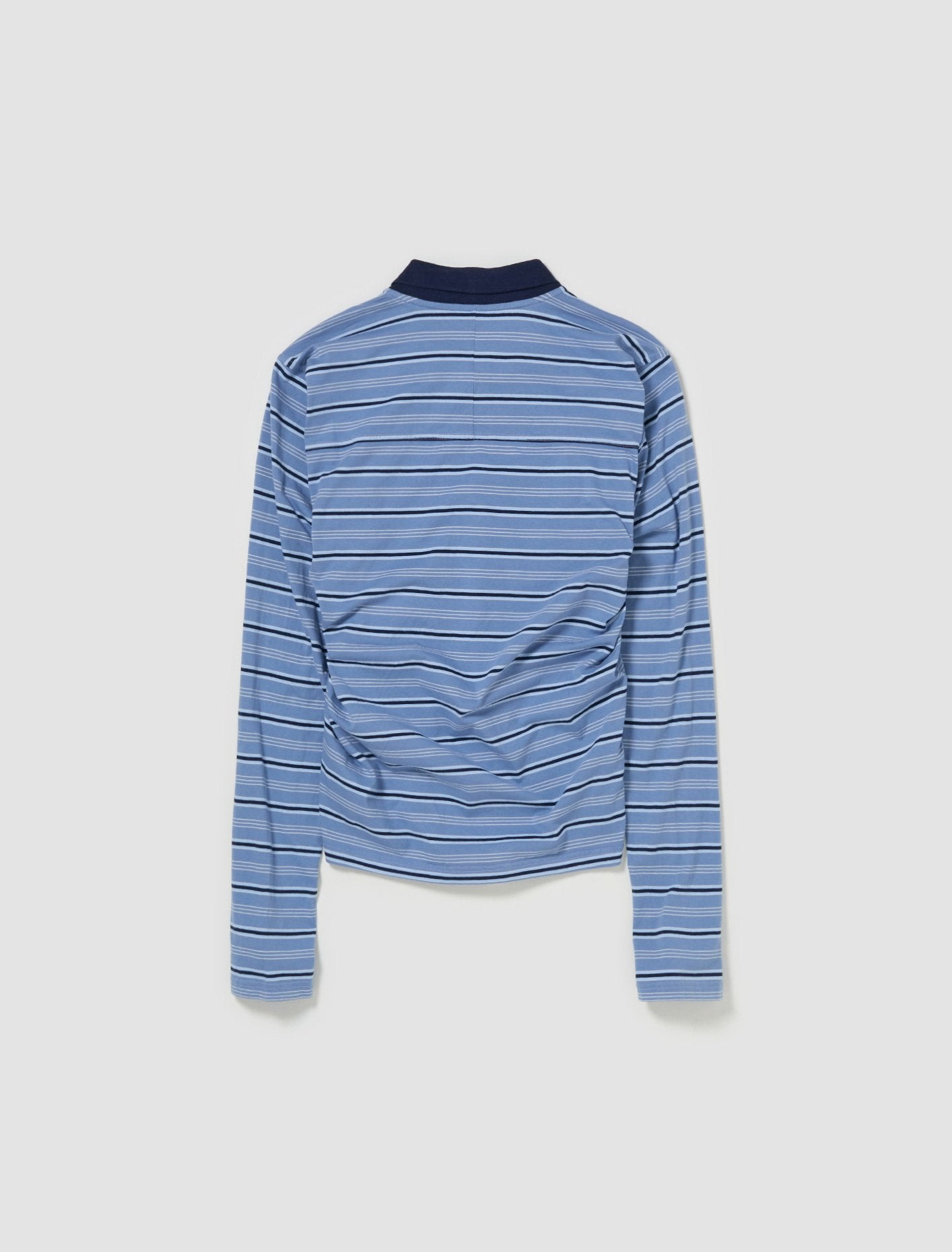 Pulled Neck Polo in Blue Stripe