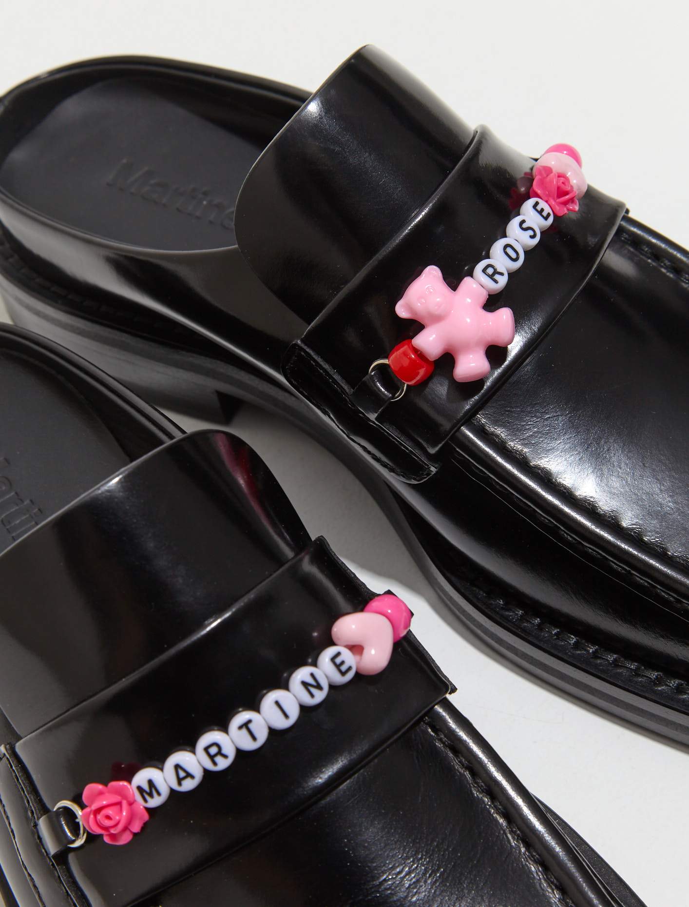 Beaded Square Toe Mule in Black High Shine