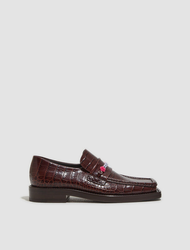 Beaded Square Toe Loafer in Brown