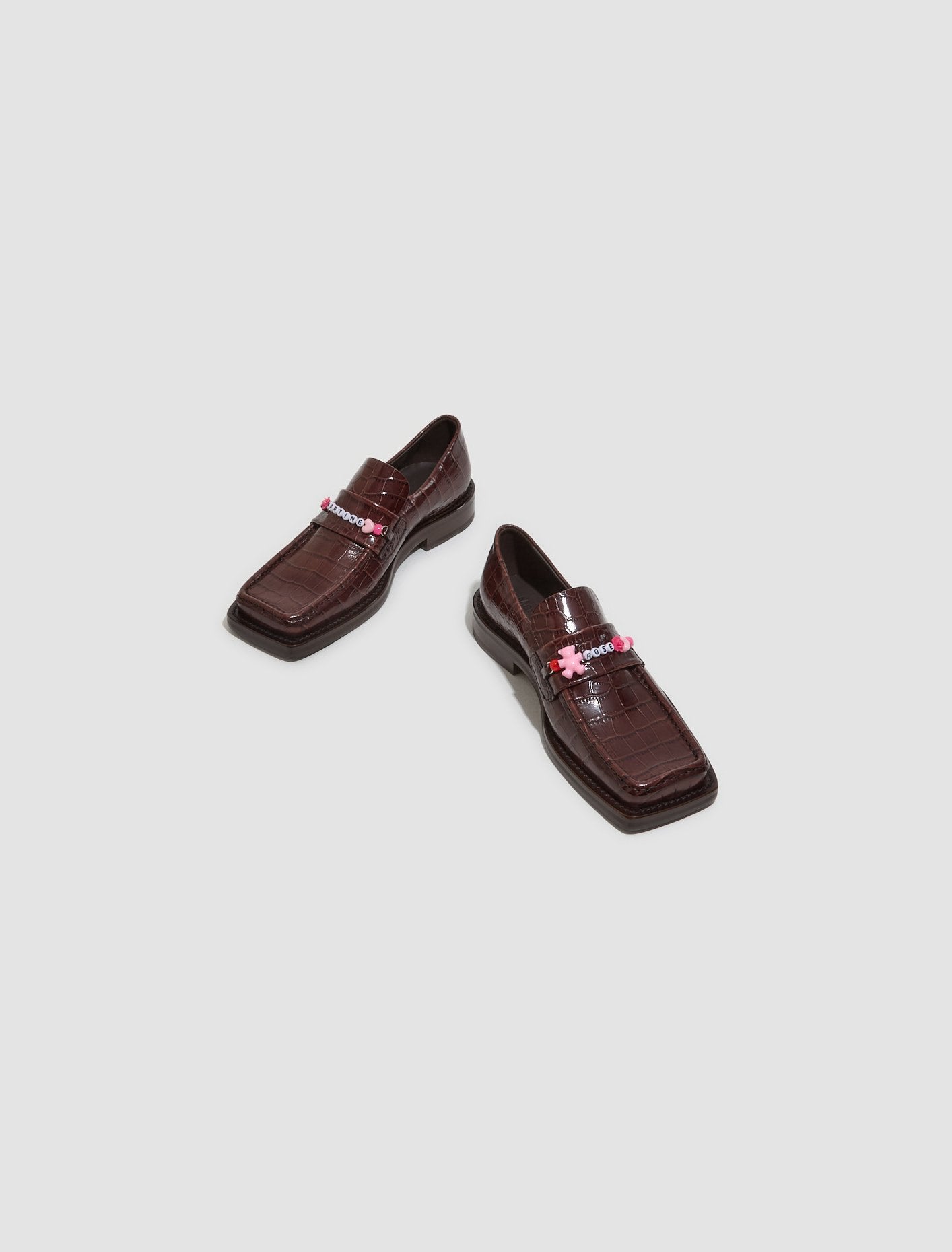 Beaded Square Toe Loafer in Brown