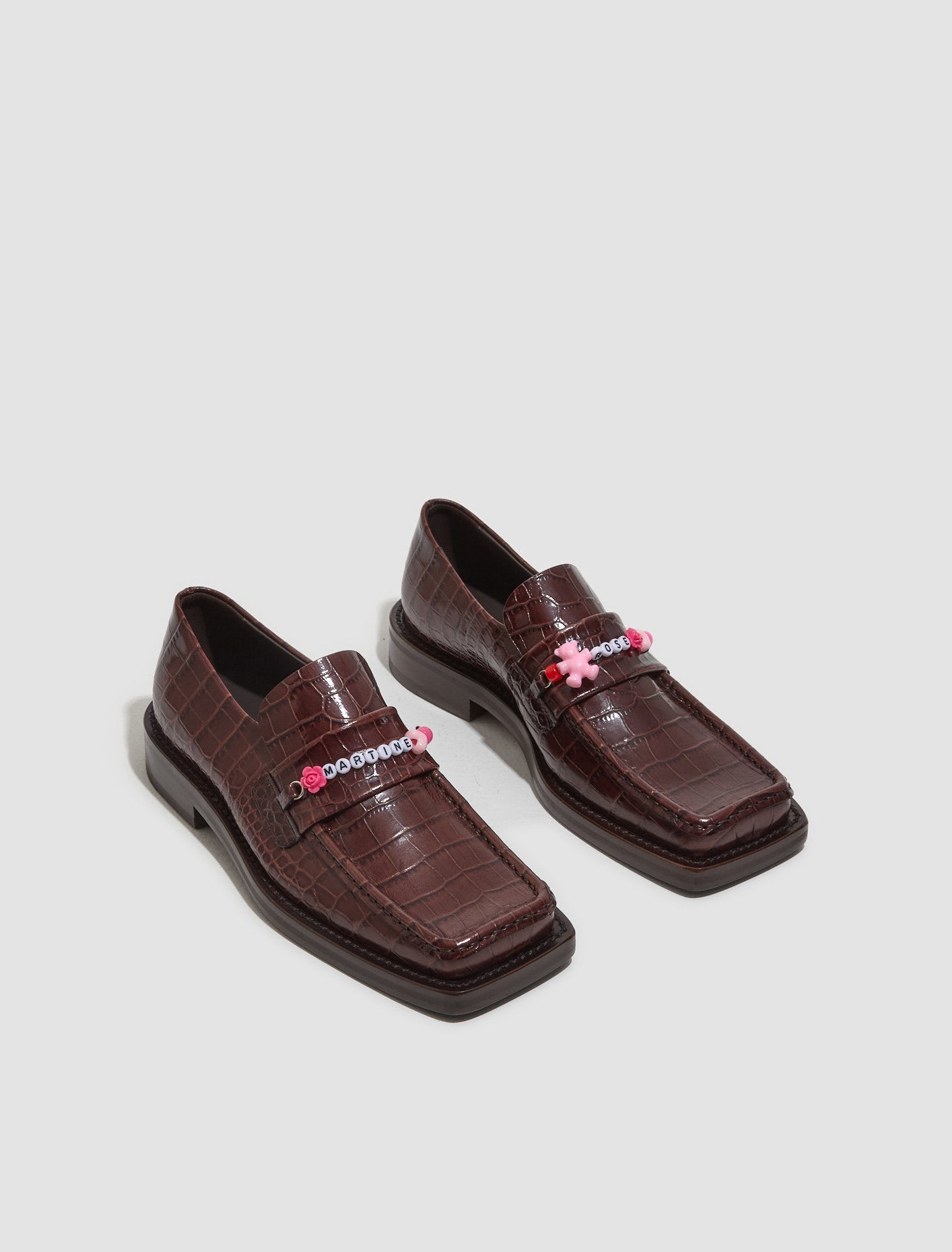 Beaded Square Toe Loafer in Brown