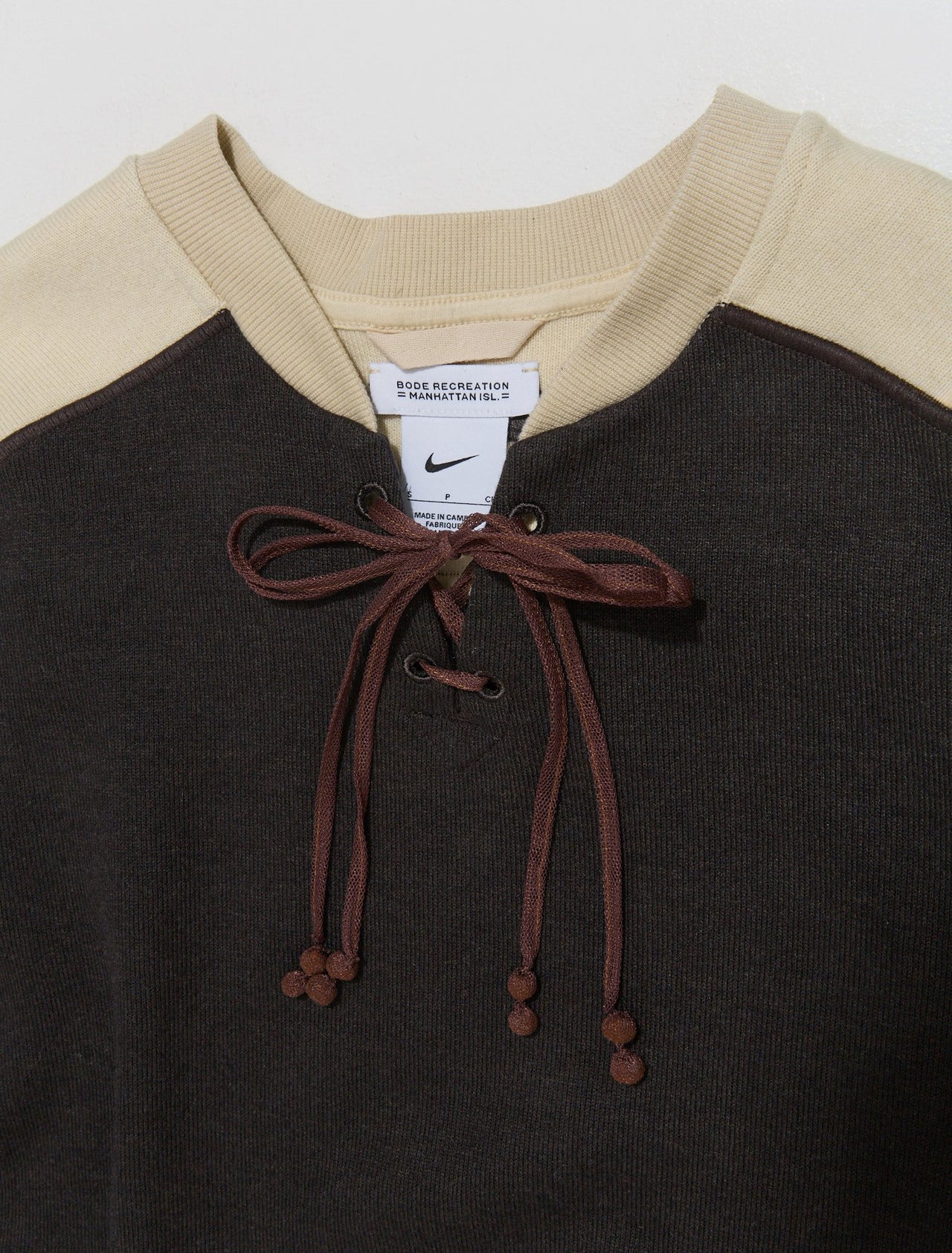 x Bode Lacing Knit Sweatshirt in Shadow Brown