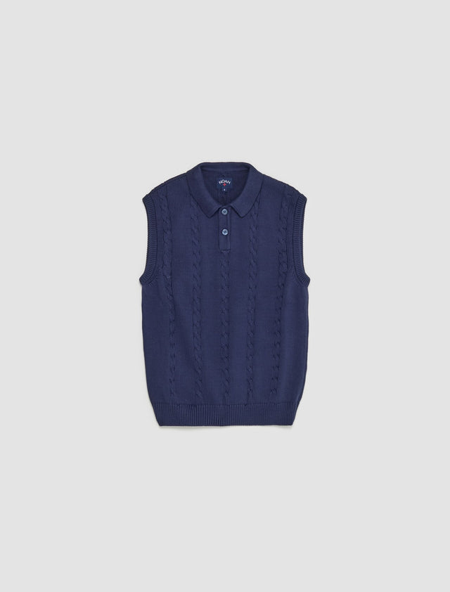 Cotton Cable Sweater Vest in Navy