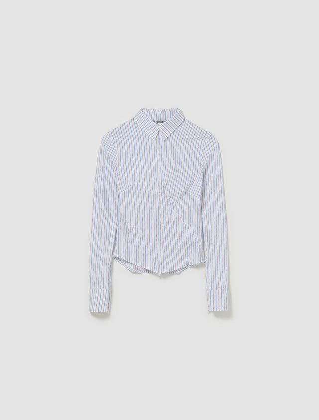 Fitted Zip Shirt in White Stripes