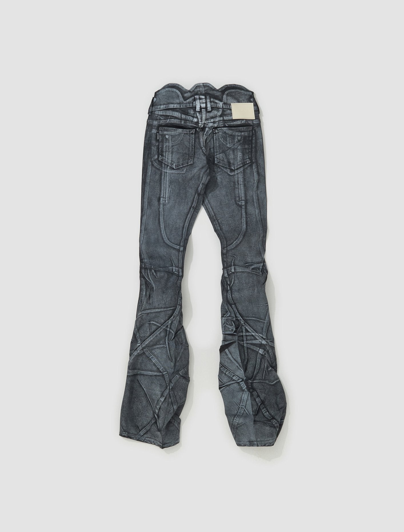 Big Waistband Drape Denim Pants in Black & White Paint